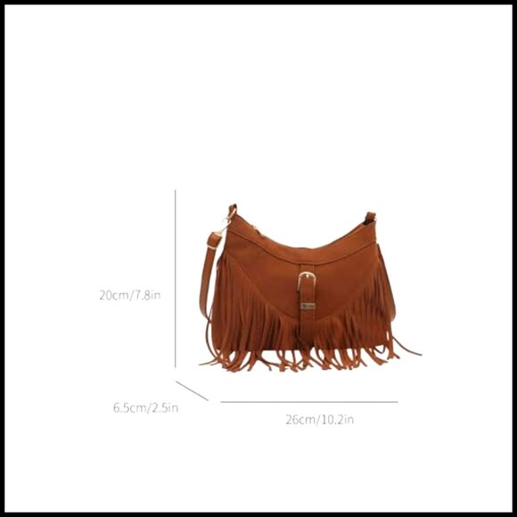 Vintage Suede Crossbody Bag Boho Fringe Tassel Hobo Shoulder Purse Casual